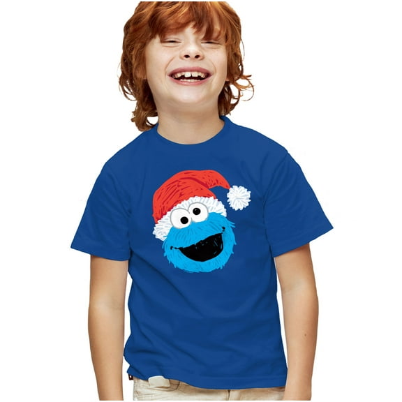 Sesame Street Scribble Christmas Cookie Monster Kids T Shirt for Youth Boys and Girls, Royal, X-Small