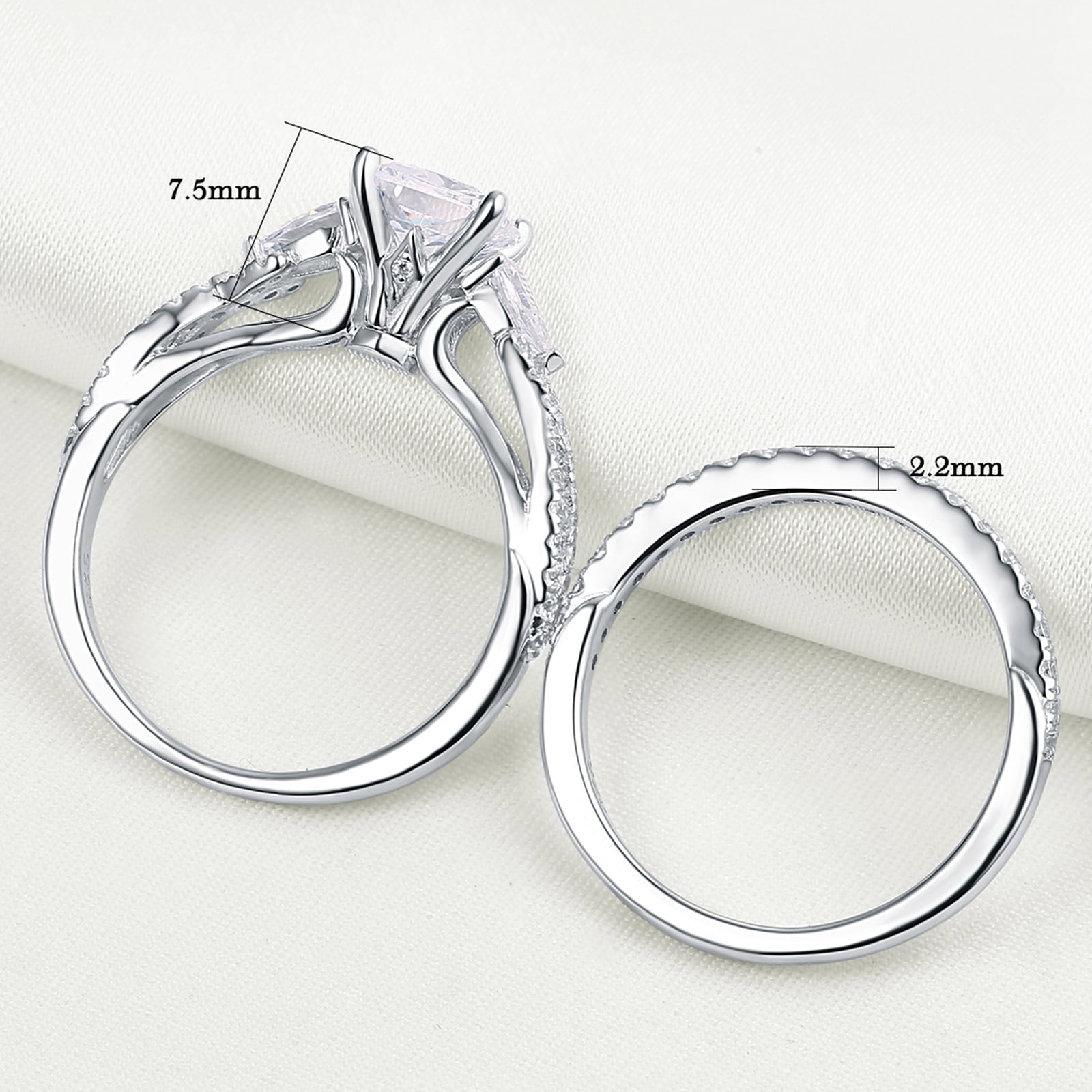 Newshe 1.7ct Princess Pear Wedding Rings for Women White AAAAA Cz Engagement Bridal Ring Set Size 6