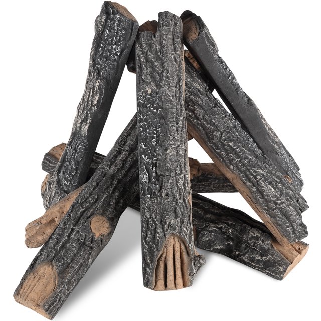 VEVOR 8 Pcs Bûches de Chêne, Bûches en Céramique pour Cheminée à Gaz, Bûches en Bois Résistantes à la Chaleur, Bûches Réalistes Empilables avec Branches en Bois