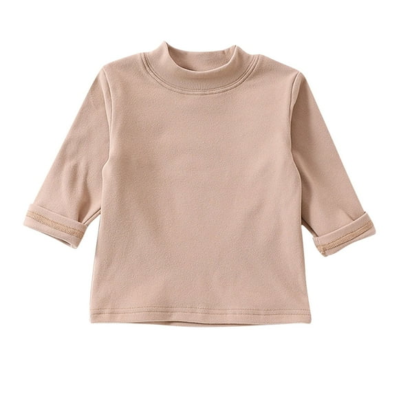 AherBiu Baby Clothes Long Sleeve High Neck Warm Layer Toddler Tops Comfy Solid Color Unisex Fall T Shirts