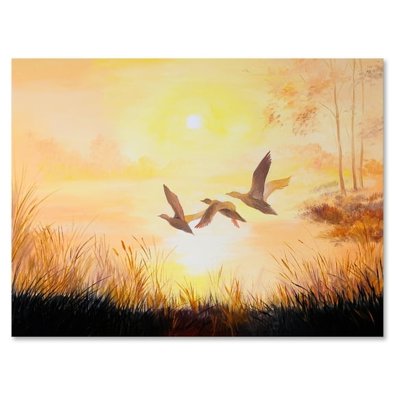 Designart ' Three Cranes Flying Through Warm Sunset ' Traditional Canvas Wall Art Print