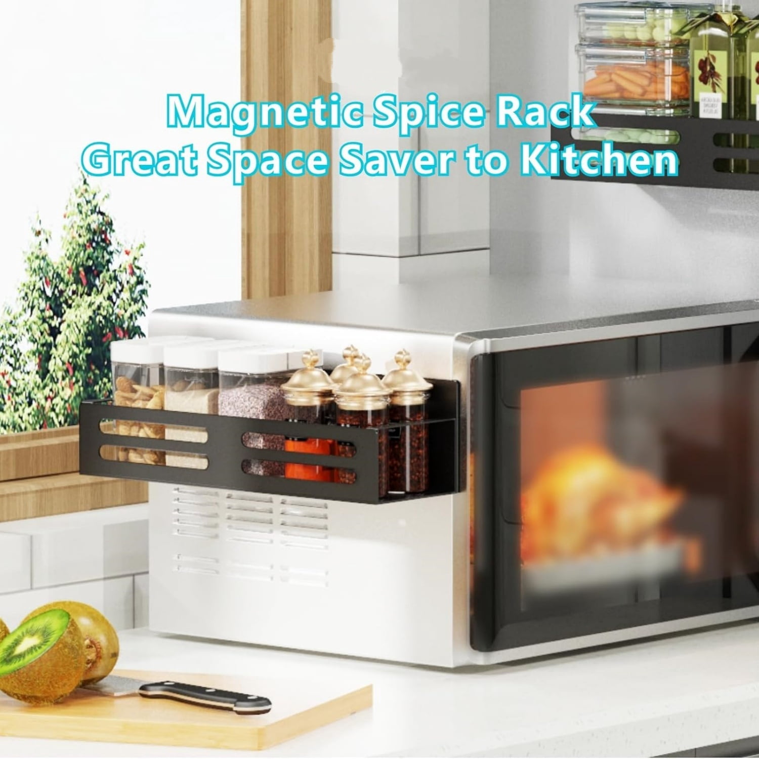 Magnetic Spice Rack for Refrigerator Magnetic Fridge Shelf for Kitchen Magnetic Shelves for Fridge 4 Pack Black