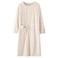 thumbnail image 4 of XIAONU Womens Cable Knit Fuzzy Sleep Shirt With Bow Pocket Crew Neck Long Sleeve Loungewear Dress Warm Cozy Sleepwear Dress, 4 of 4