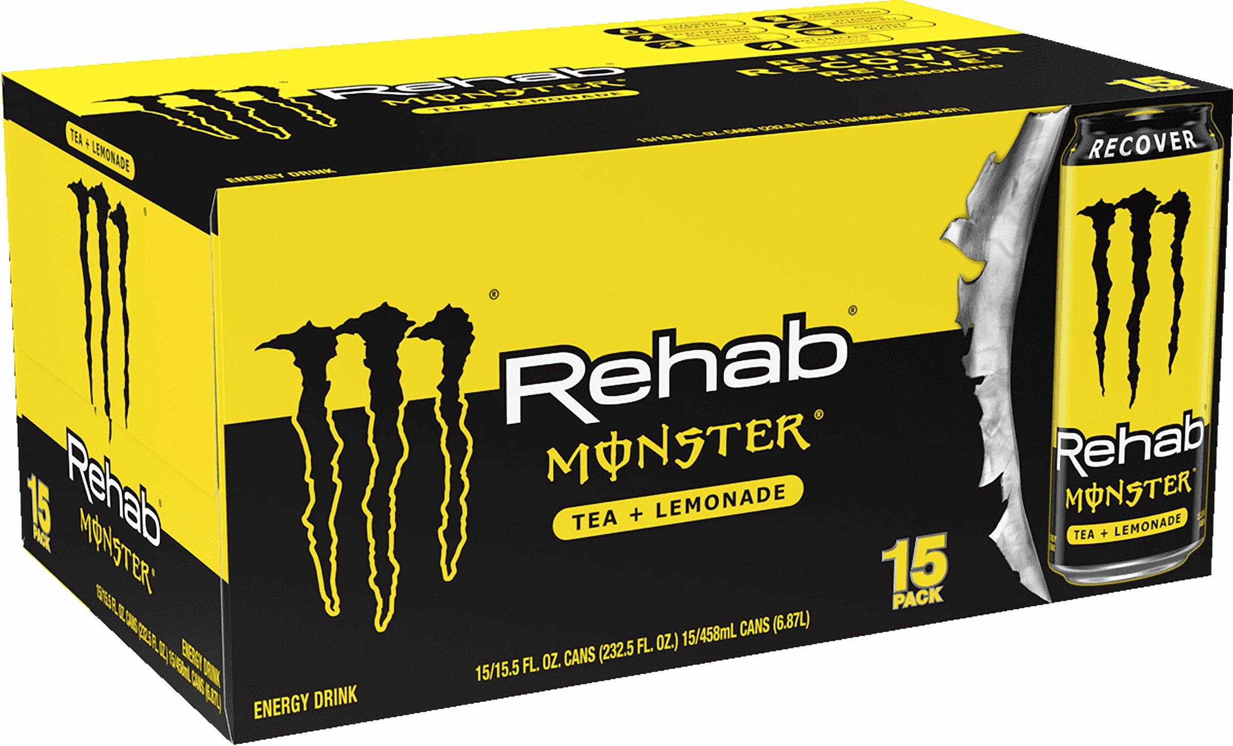 Monster Rehab Tea + Lemonade Energy Drink, Zero Sugar, 15-Pack, 16 Oz Cans