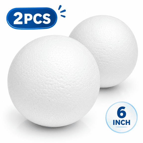 2PCS 6 Inch White Foam Balls,White Polystyrene Balls Craft Foam Balls for Art Crafts,DIY,Household,School Projects and Party Decorations