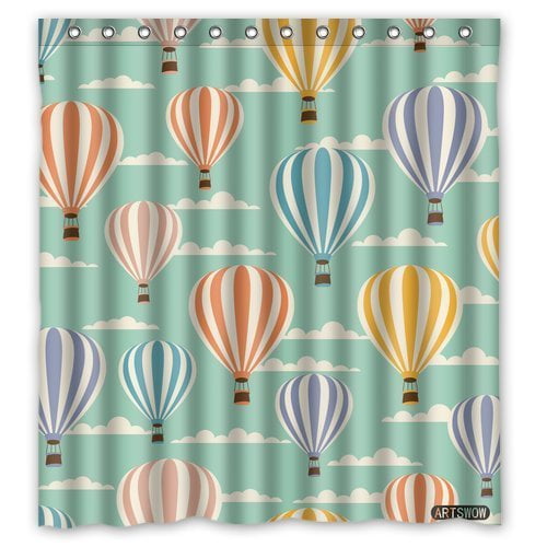 HelloDecor Cartoon Hot Air Balloon Shower Curtain Polyester Fabric