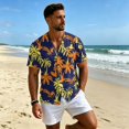 thumbnail image 4 of Uwinwear Men's Linen Cotton Short Sleeve Button Up V Neck Shirts Lightweight Tops Hawaiian Summer Beach Printed Casual Shirts Breathable Casual Wear,Yellow,M, 4 of 8