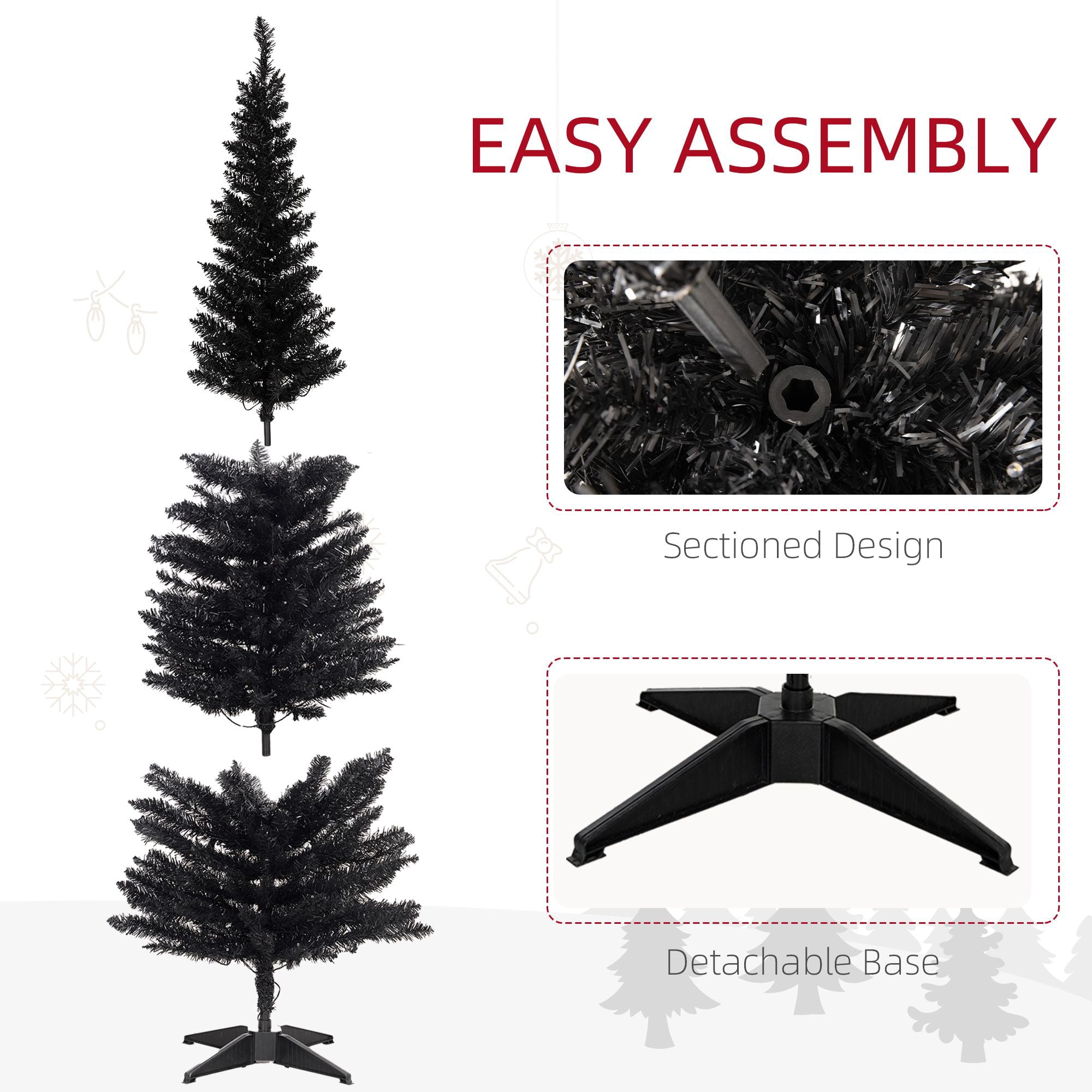 Pre Lit Pencil Christmas Tree, 6 ft Slim Artificial Xmas Tree with Warm White LED Lights, 390 Tips, Flame Retardant Branches, Indoor Holiday Decor for Small Spaces