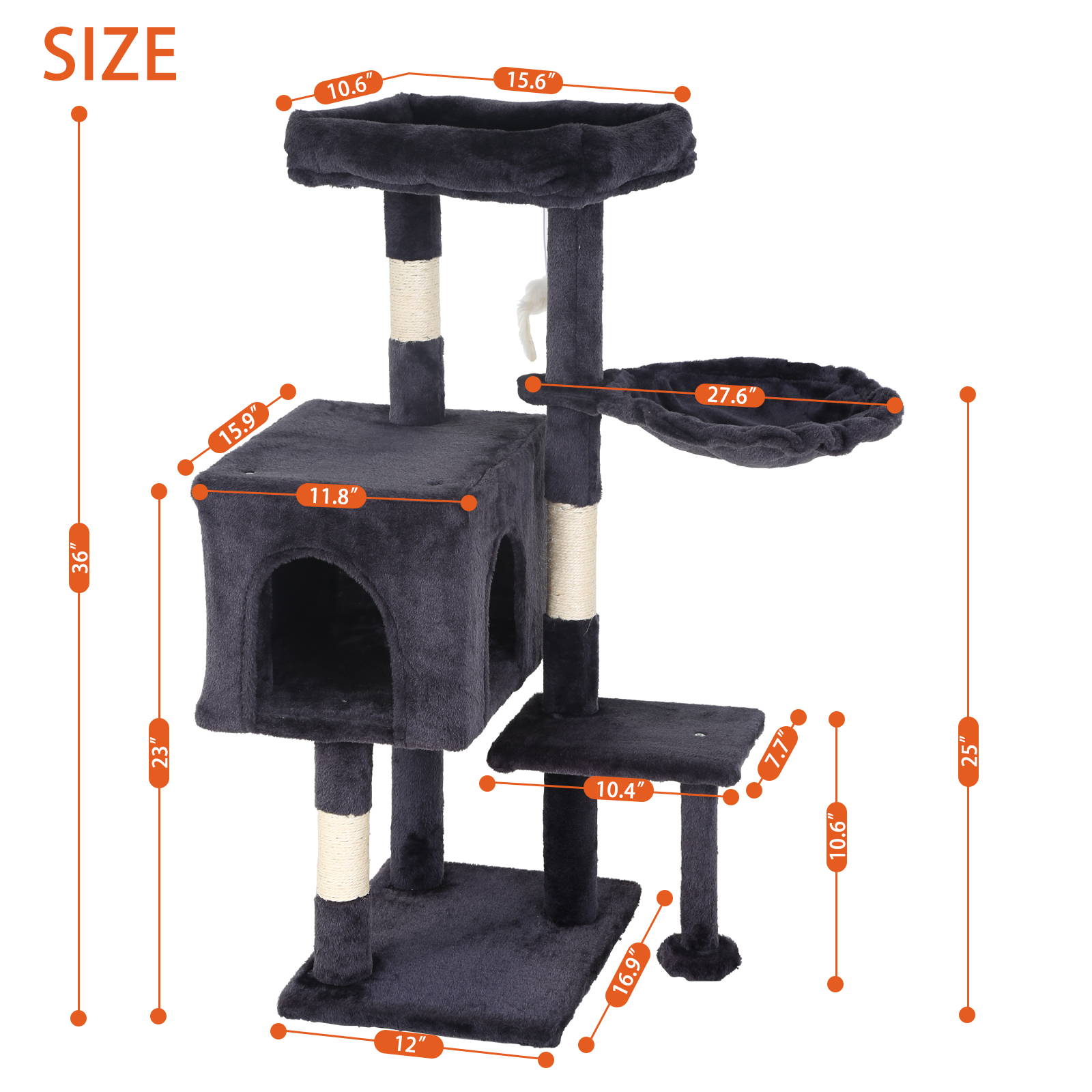 CL.HPAHKL Cat Tree, 36 inch Small Cat Tower with Scratching Post & Funny Toy for Indoor Cats, Cat Condo Furniture Activity Center for Kittens, Dark Gray