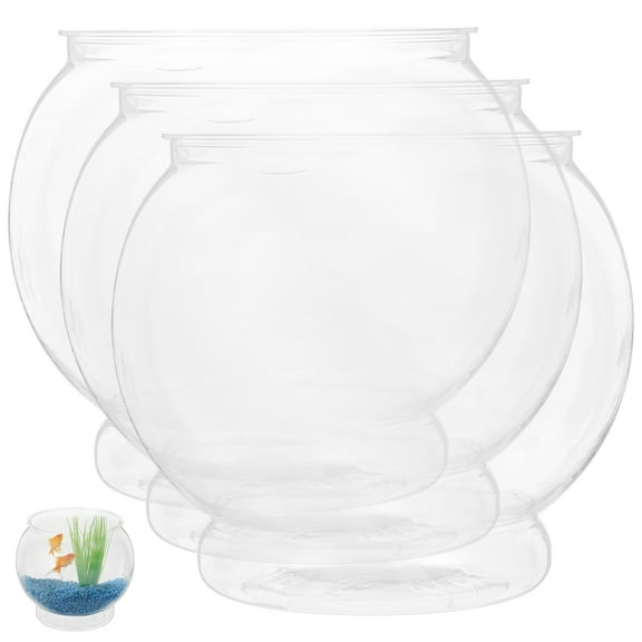 BESTYASH 3Pcs Office Fish Tank Clear Plastic Fish Bowl Round Simple Home Decor