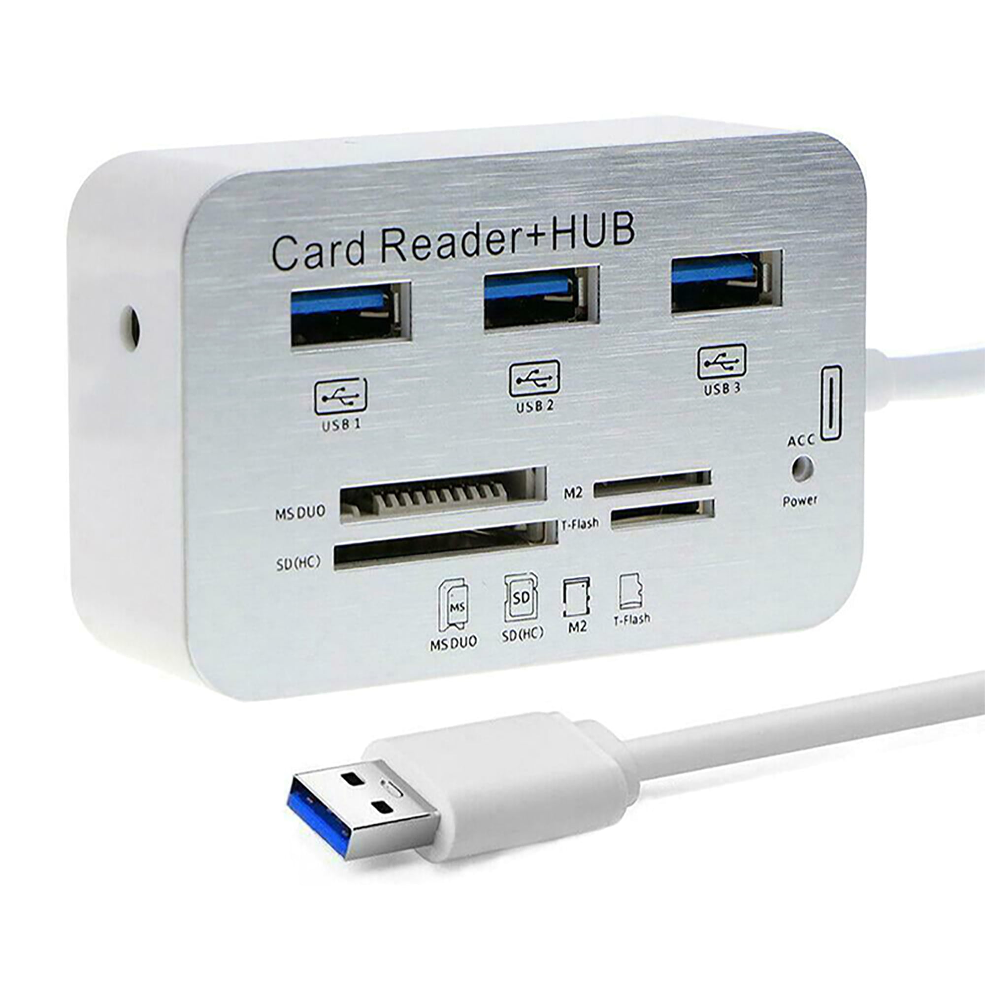 Aluminum 3 Port USB 3.0 Hub MS SD M2 TF Multi-In-1 Memory Card Reader Adapter US 