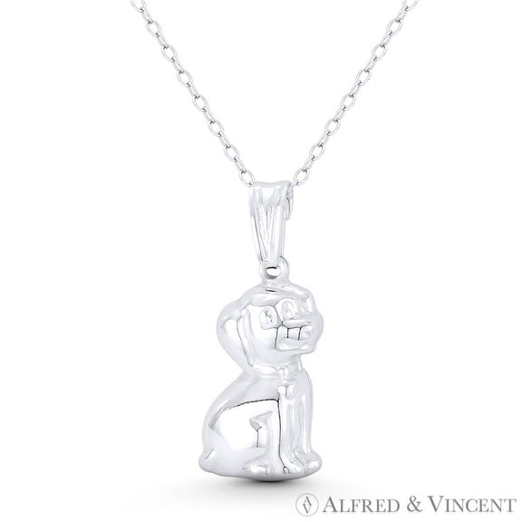 Sitting Labrador Retriever Puppy / Dog Lover Animal Charm 27x11mm (1.1x0.4in) Hollow 3D Pendant & Chain Necklace in .925 Sterling Silver