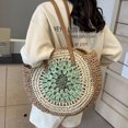 thumbnail image 2 of Bolso de mano tejido redondo de gran capacidad para mujer, nuevo bolso de hombro 2024, bolso de mano tejido para ir al trabajo, bolso de playa para vacaciones, 2 of 5