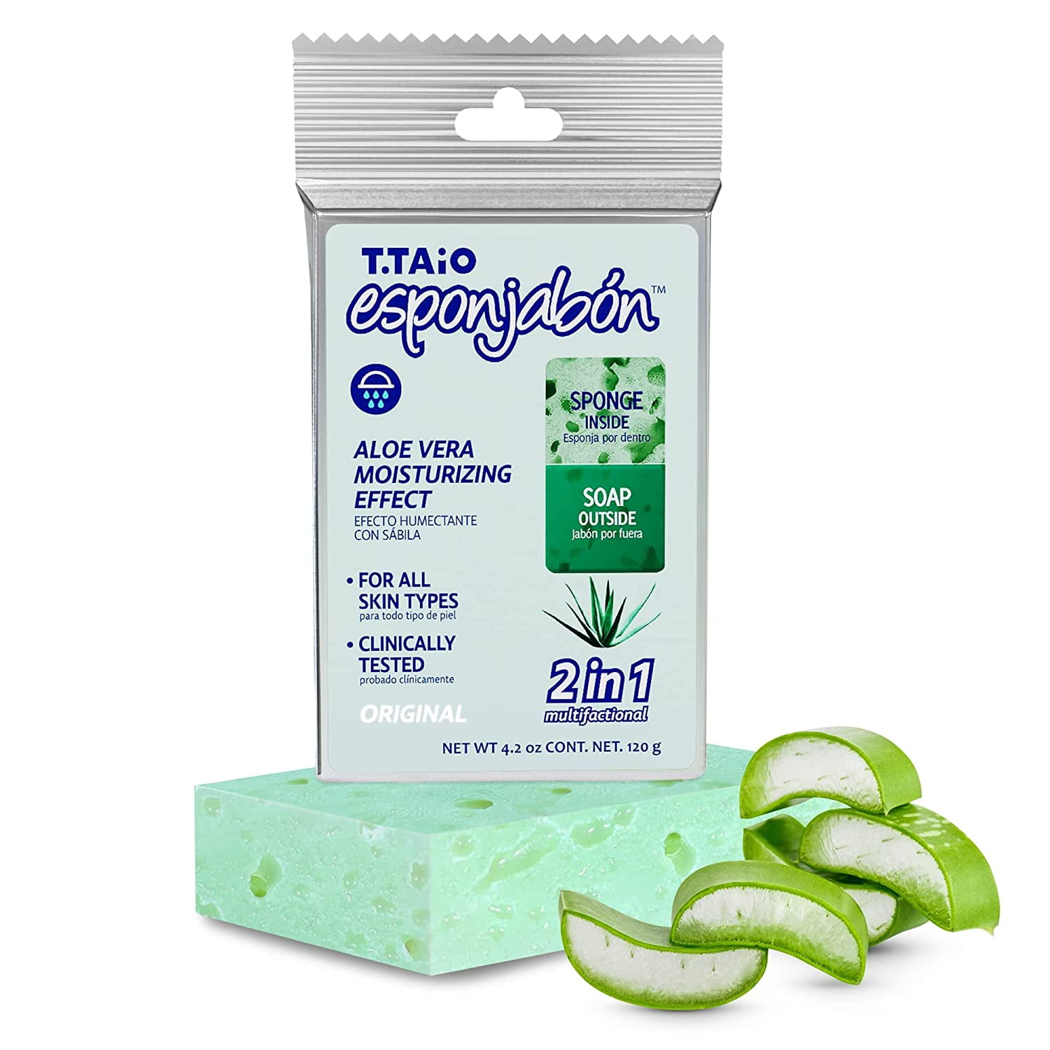 T.Taio EsponJabon Aloe Vera SoapInfused Bath Sponge, Soothing Body