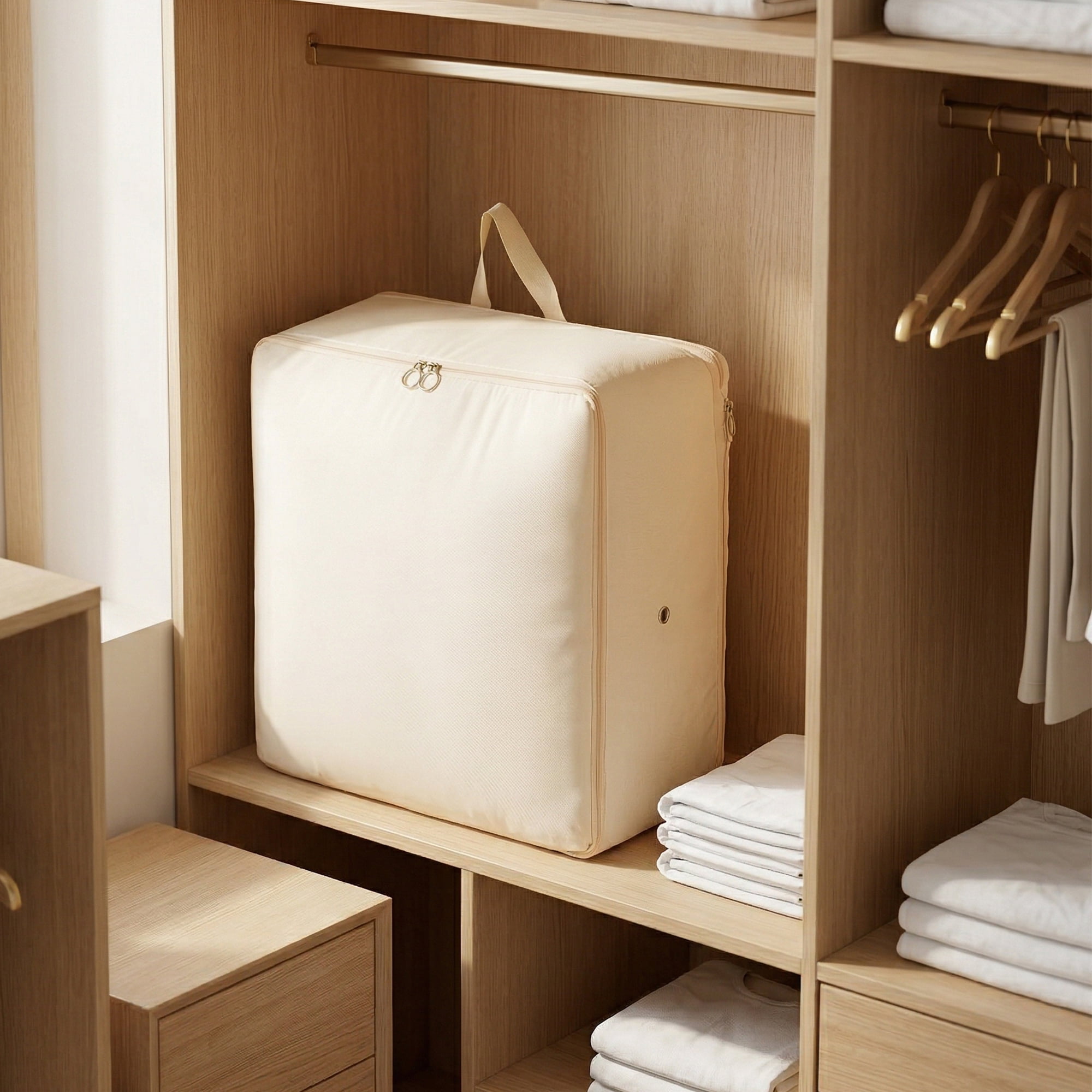 Unique Bargains Foldable Storage Bags Ideal for Organizing Bedroom Beige 15.7"x7.1"x11.8"