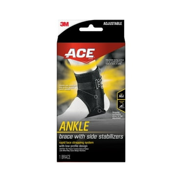 ACE Brand Ankle Support with Side Stabilizers, Adjustable, Black, 1 Brace
