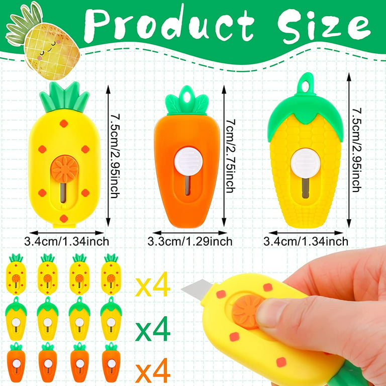 12 Pcs Mini Retractable Box Cutters Portable Utility Knives Pineapple  Carrot Corn Creative Cute Box Cutter Shaped Letter Opener Office School  Stationery for Cutting Envelope Paper Cardboard DIY Crafts 