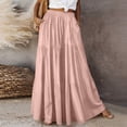 thumbnail image 5 of Women's Skirts Boho Elastic Waist A-Line Maxi Skirts Summer Swing Long Skirt with Pockets For Beach Vacation, 5 of 5