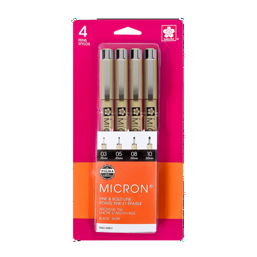 Sakura Pigma Micron Fineliner Pen Set, 4 Pens (Tip Sizes 03, 05, 08, 10)