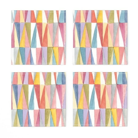 

Linen Cotton Canvas Cocktail Napkins (Set of 4) - Triangles Watercolors Geometric Midcentury Modern Rainbow Print Cloth Cocktail Napkins by Spoonflower