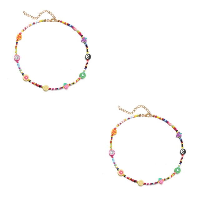 pitrice Perle Collier Perles Choker Chaîne Fait à la Main Été Boho Bijoux Accessoire de Mode Cadeaux Femmes Ado Fête Vacances Plage Type 2 2Set