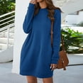 thumbnail image 4 of ICHUANYI Womens Fashion Fall Dress Casual Loose Long Sleeve Pocket Crewneck Solid Dresses, 4 of 6