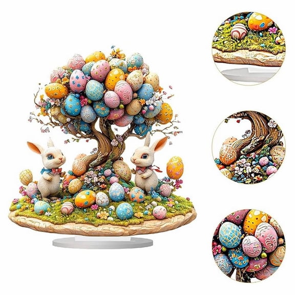 Goowood Easter Decor Easter Decorations for Home Spring Decorations Easter Bunny Ornament Cute 2D Flat Tabletop Decor for Living Room