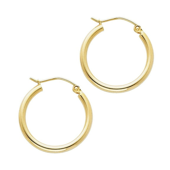 14k Solid Yellow Gold Plain Hoop Earrings Aracadas de Oro 2mm - 20mm