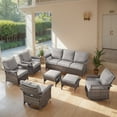 thumbnail image 2 of Gymojoy Patio Furniture Sets, 7 Pieces Outdoor Patio Sectional Sofa Set, Wicker Rattan Outdoor Conversation Swivel Chair Set with Ottoman for Poolside, Backyard, 2 of 13