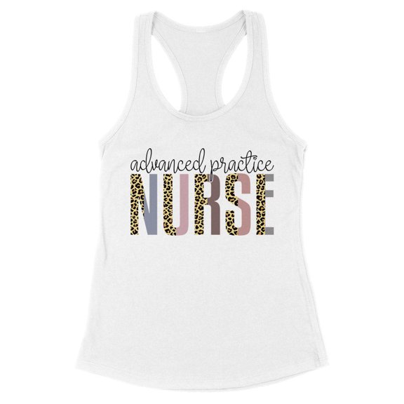 Advanced Pediatric Nurse Leopard Print Tank Top Fitted Racerback Women's Large White