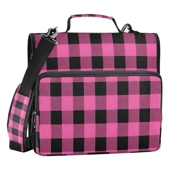 ALAZA Zipper Binder Pink Checkered Grid Pattern 3 Ring Trapper Keeper File Folder Organizer Bag