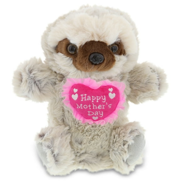 DolliBu Happy Mother's Day Sloth Plush Hand Puppet - Cute Stuffed Animal Present With Pink Heart Message for Best Mommy, Grandma, Wife, Daughter - Cute Wild Life Plush Puppet Toy Gift - 9.5 Inches