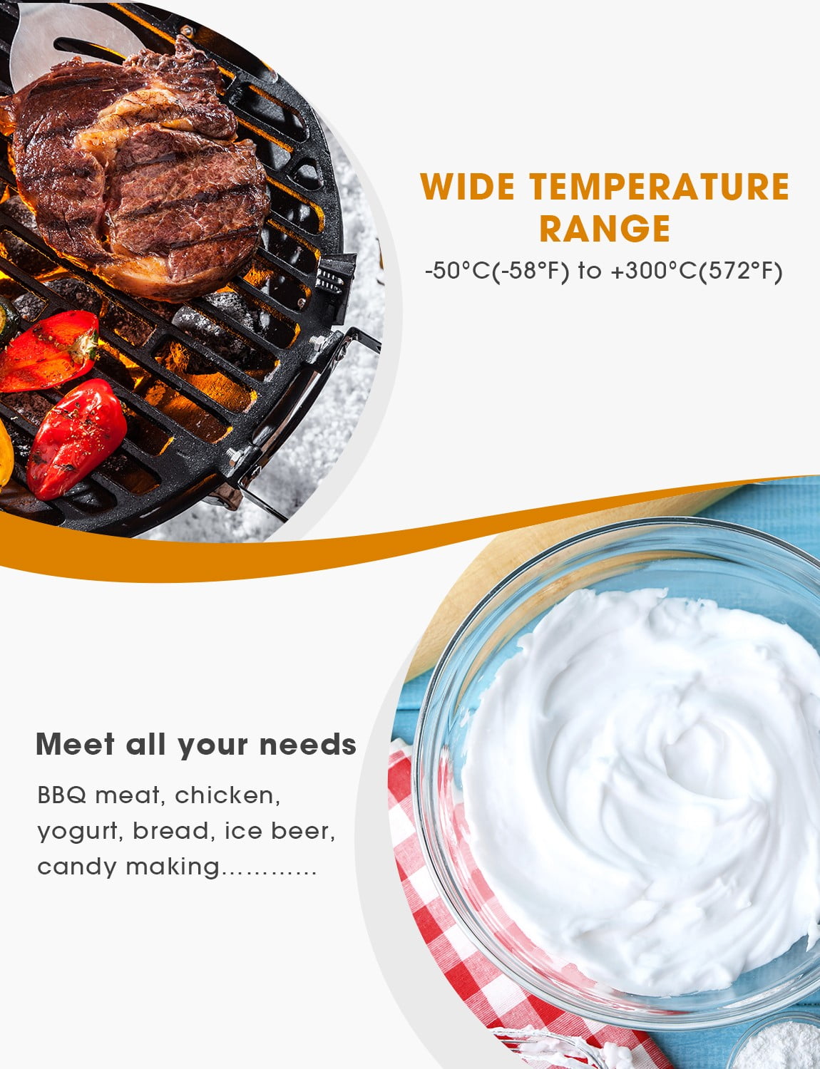 hoyiours Meat Thermometer Digital, Instant Read Meat Thermometer for  Cooking, Food Thermometer with Long Probe and Blacklight, Kitchen  Thermometer