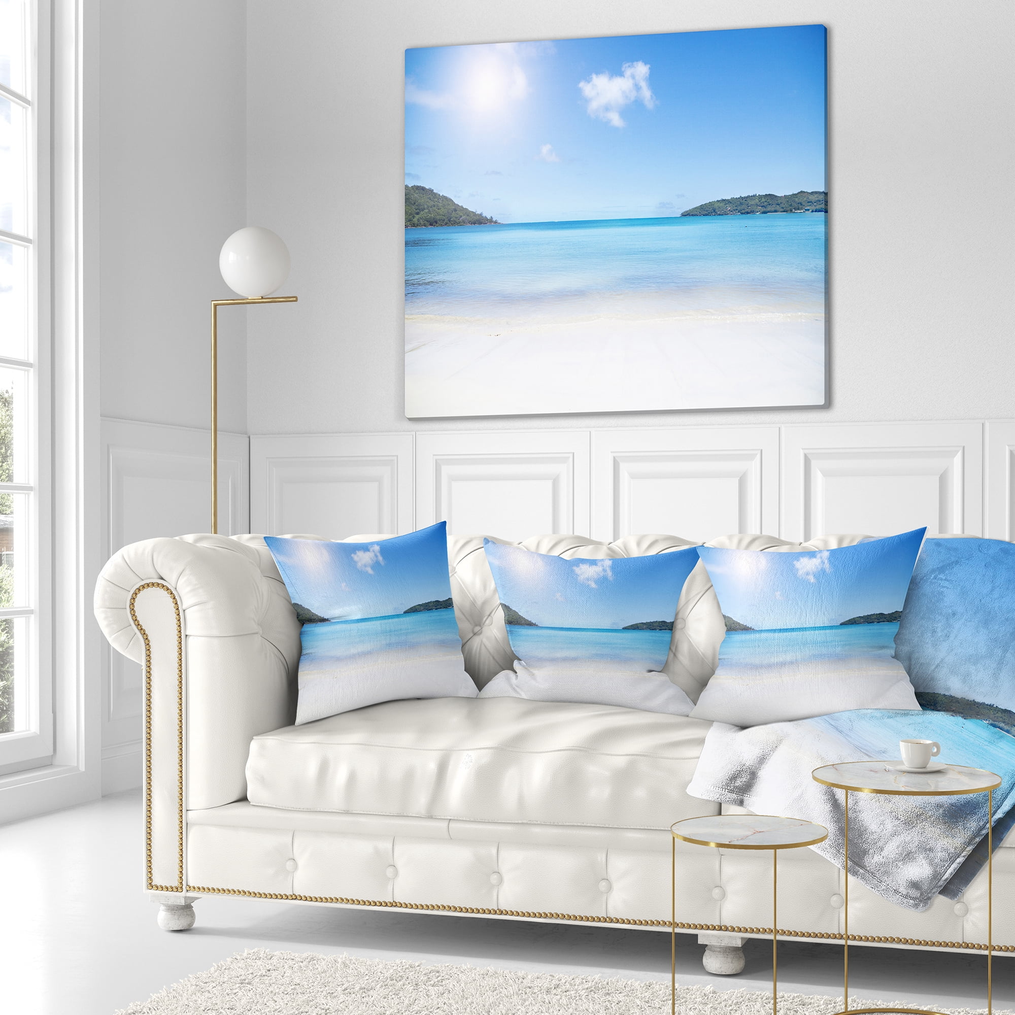 Designart Calm Beach of Azure Indian Ocean - Seashore Throw Pillow - 16x16