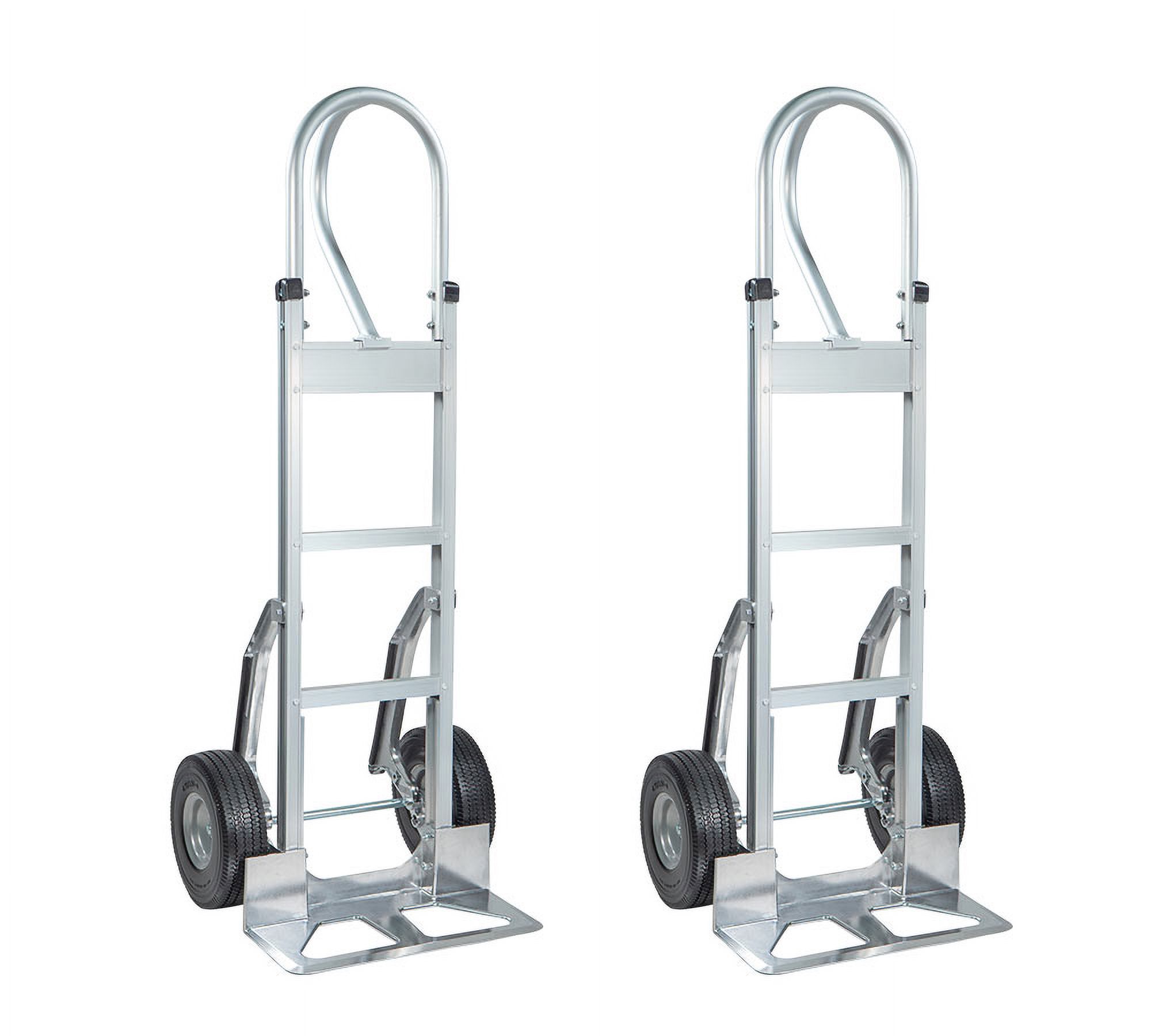 2 Pack 600 lbs Aluminum Hand Truck Heavy Duty Dolly with P Handle & 10" Caster Wheels - Hand Truck with Skid Bars & Vertical Loop Handle - 52.3" x 17.5" with 19.3" x 7.5" Nose Plate