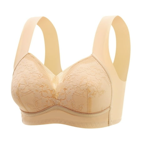 Mrat Womens Athletic Wireless Bra Women s Lace Adjustable Tank Tops Style Comfortable Slimming Large Chest Small Adjustment Shape Side Breast Underwear S-77 Khaki M