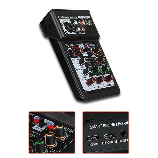 Sound 3 Channel Sound Mixer BT Digital Stereo Sound Board Console System DSP Scene Effect with Track Record Soundcard OTG Function for DJ Studio Live Streaming