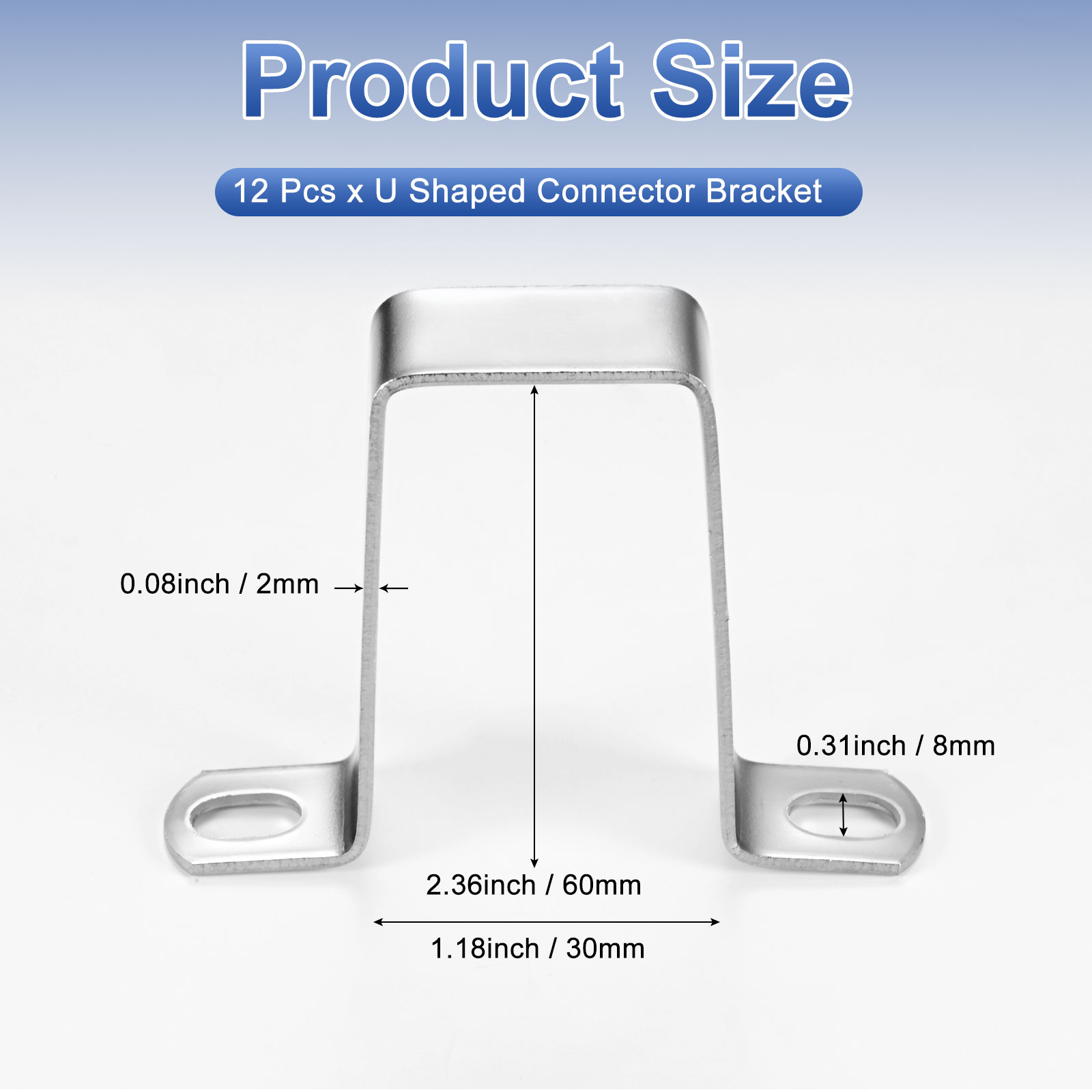 Uxcell 12-Pack U Shaped Connector Bracket, 30x60mm 304 Stainless Steel Square Pipe Clamp for Door Closed Bar Holder Strut Channel
