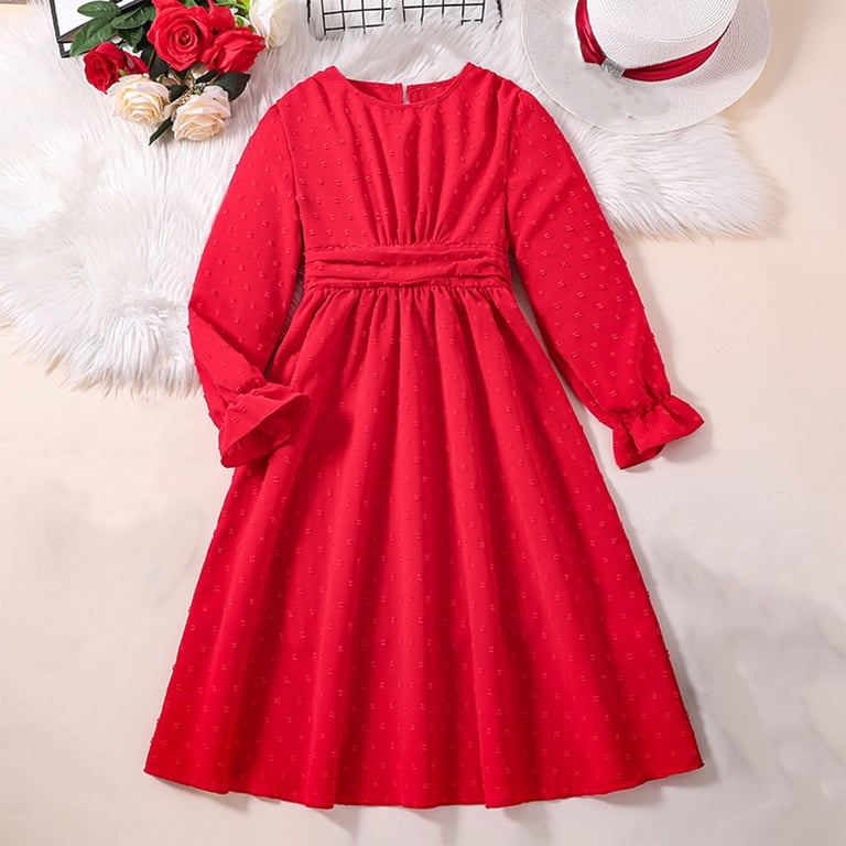 Tdoqot Little Girls Dresses- Princess Dress Fashion Crew Neck Long Sleeve  Kids Spring Clothes Red Size 10T - Walmart.com