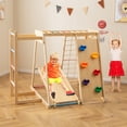 thumbnail image 4 of Gymax 6-in-1 Jungle Gym w/Slide Rock Climbing Basketball Hoop Monkey Bar Rope Net Macaron, 4 of 10