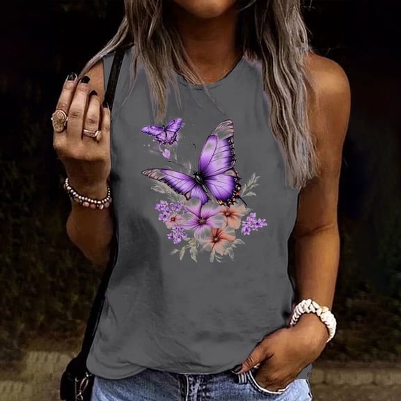 Mifsaly Sleeveless Tops for Women Graphic Tee Cotton Sleeveless Tank Top Loose Fit Soft Breathable Versatile Vacation Daily Wear Outfits 2026 XL