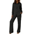thumbnail image 3 of Womens Pajama Sets Fall Winter Solid Long Sleeve Button Down Shirt Long Pants Loose Loungewear Black L, 3 of 5