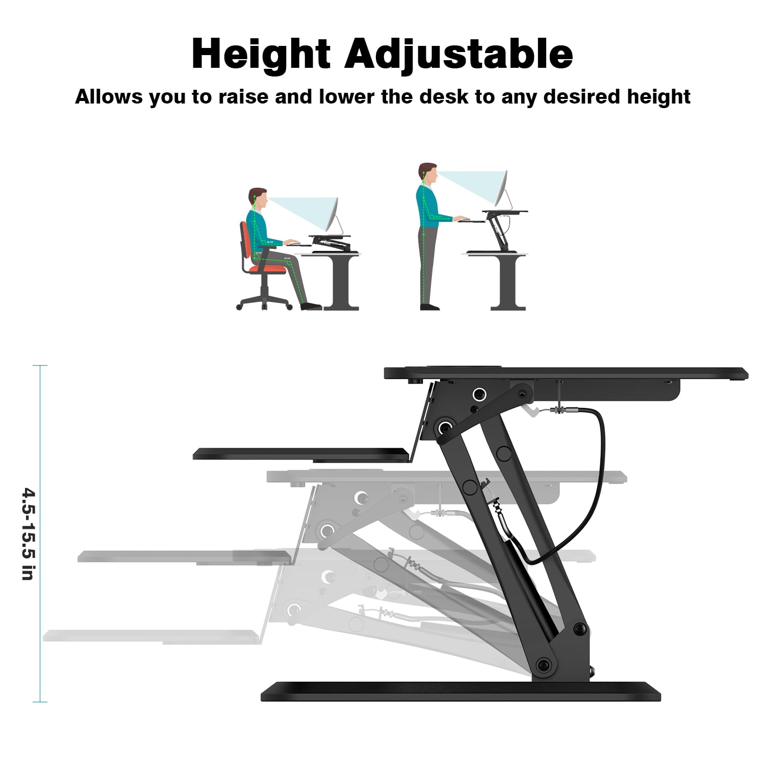 Slypnos Height Adjustable Standing Desk Monitor Riser Tabletop Sit