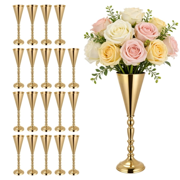 VEVOR 20 PCS Wedding Flower Vase, 16.9 in Tall Trumpet Flower Table Centerpieces, Banquet Vases Easy Installation, Electroplated Versatile Arrangement Stand for Party Events Home Decor Reception,Gold