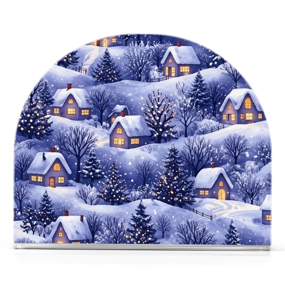 Ryvnso with Purple Snowy Village Pattern Acrylic Napkin Holder for Table Paper Kitchen Cocktail Tissue Dispenser