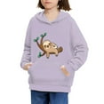 thumbnail image 3 of Xoenoiee Kids Sweater Branch Sloth Purple Print Pullover Hoodies for Fall Winter Hooded Sweatshirt with Front Kangaroo Pocket Long Sleeve Tops Indoor Outdoor, L, 3 of 7