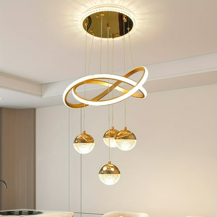 Modern Golden Dining Room Chandelier - 40cm (16") Adjustable LED Fixture with On/Off Switch, Ideal for Dining Room, Living Room, Kitchen