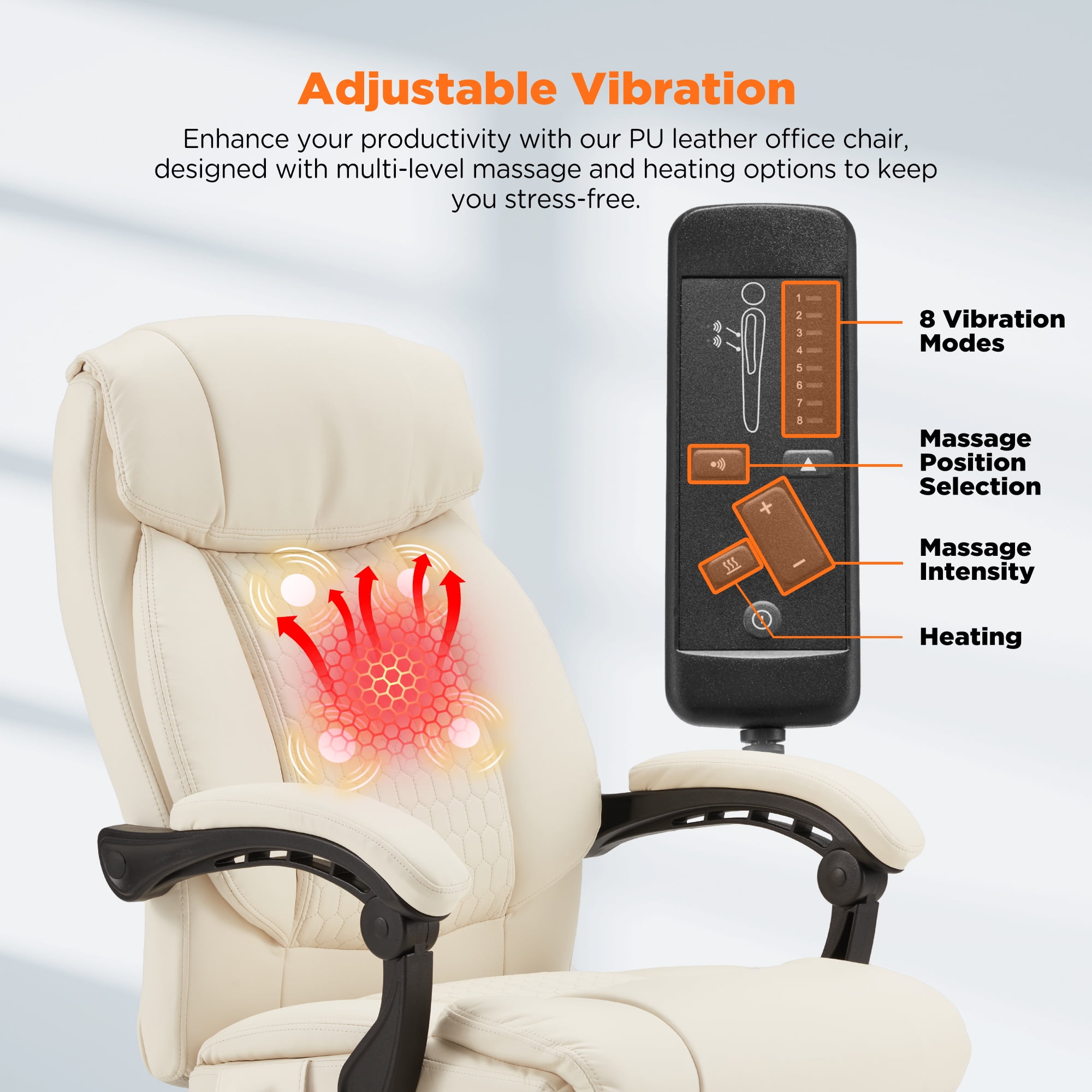 HOMREST  Ergonomic Administrative Office Chair, Heated Massage Lounge Chair with Adjustable Backrest, Foot Pedal, for Home & Office Use, Beige