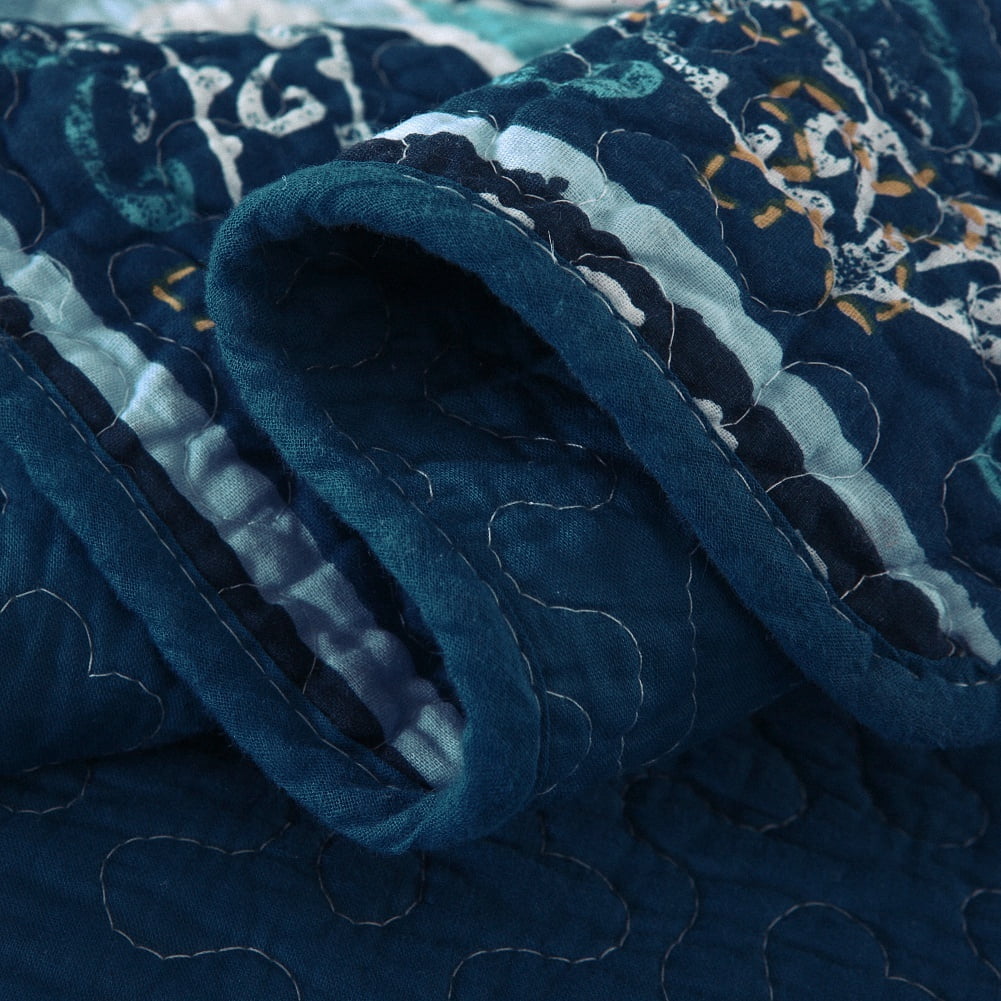 WannaToo Quilt King Size Comforter Cotton Bedding Set With Shams, Navy Blue