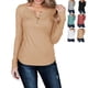 thumbnail image 4 of Camisa pulóver para mujer, manga larga, Color puro, informal, con botones delgados, tejido acanalado frontal, túnica de otoño para otoño, primavera, caqui XL, 4 of 6